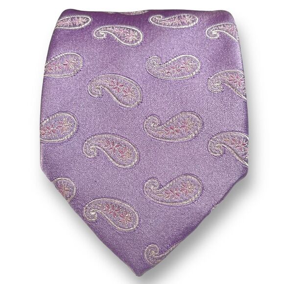 VALENTINO Men’s Purple Designer Paisley Medallion 100% Jacquard Silk Narrow Tie - Picture 9 of 9